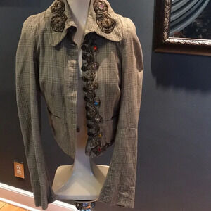 just in case brown plaid beaded lined jacket sz 36